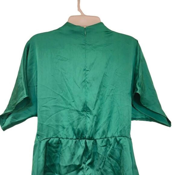 H&M Women's Turquoise Green Poly Satin Charmeuse Stand Collar Short Batwing Slee - Picture 3 of 8